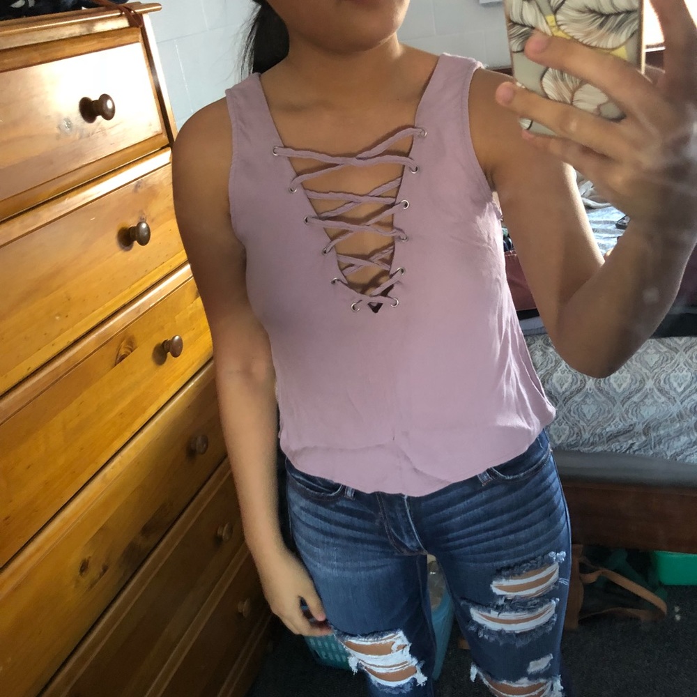 Forever 21 Mauve Lace-Up Crop Top